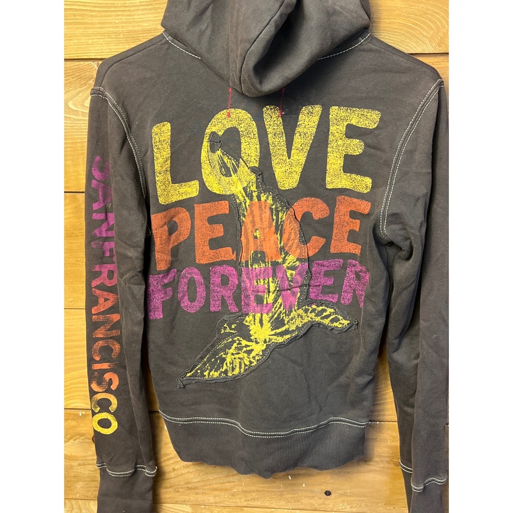 Gap Brown San Francisco Love Peace Forever Graphic Full Zip Hoodie Grunge Y2K - Picture 4 of 10